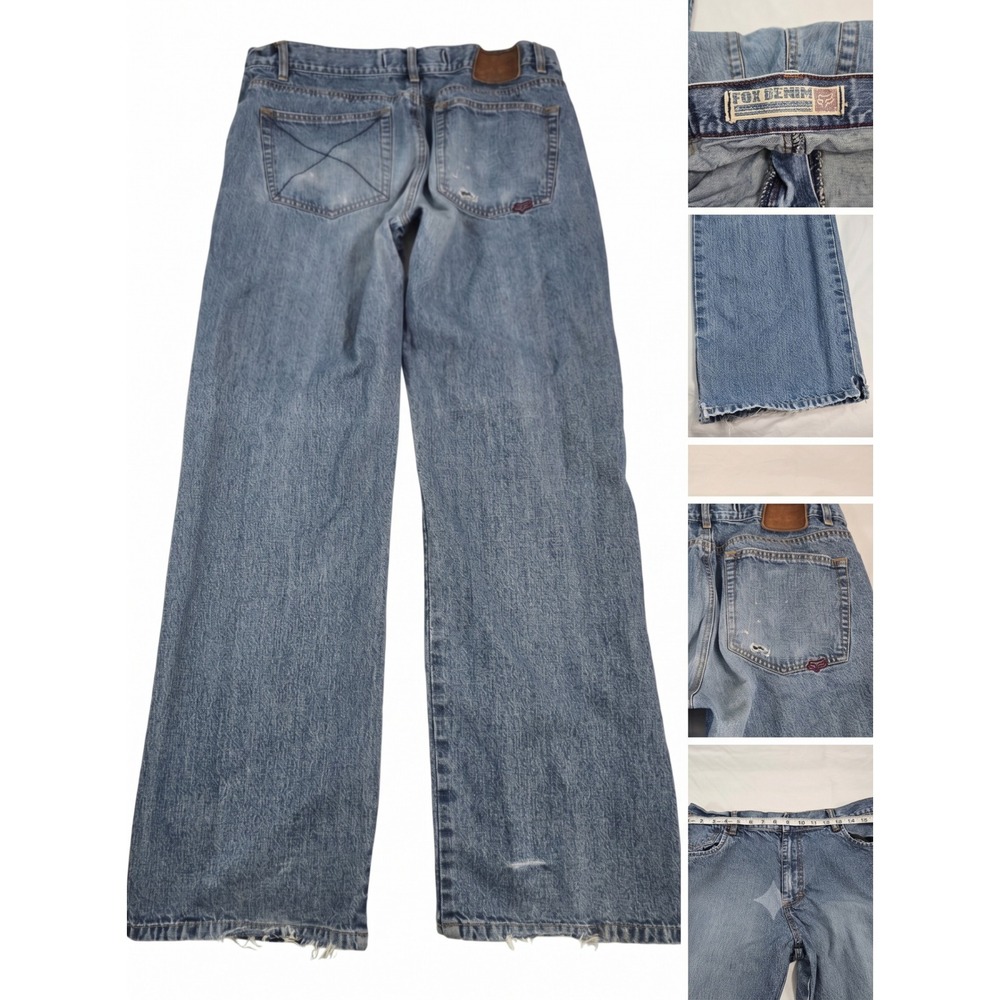 Vintage Fox Racing Denim Jeans Mens 36 Skater Y2K Baggy Thrashed Made in Macau
